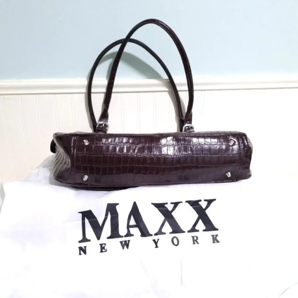 NEW MAXX New York Chestnut Red 100% Croco Embossed Leather Shoulder Bag Purse - Picture 15 of 16